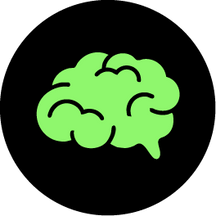 Green brain icon on a black background