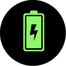 Green battery icon with a lightning bolt on a black background