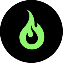 Green flame icon on a black background