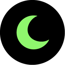 Green crescent moon symbol on a black background