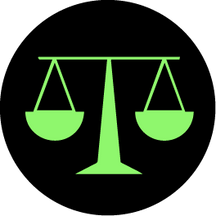 Green balance scale icon on a black background