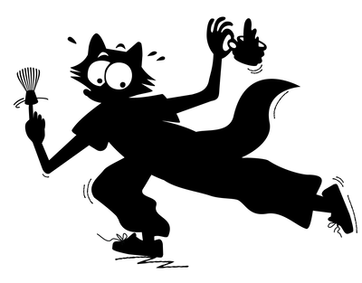 Cartoon of a racoon with a bowl and matcha whisk